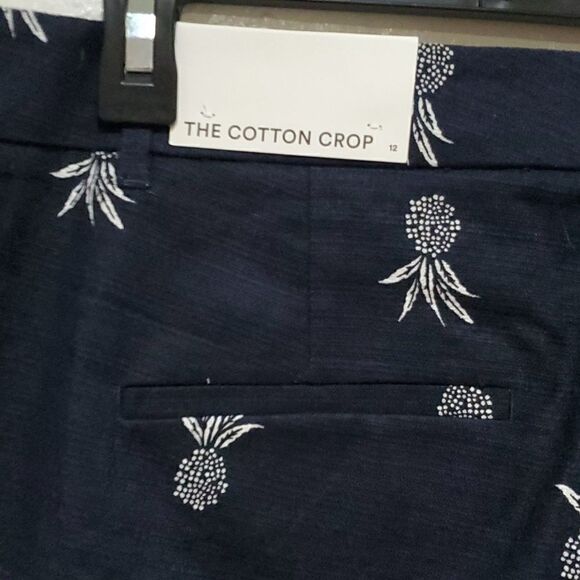 Ann Taylor The Cotton Crop Mid Rise Pineapple Pants in Navy Blue & White Size 12 - Picture 7 of 14